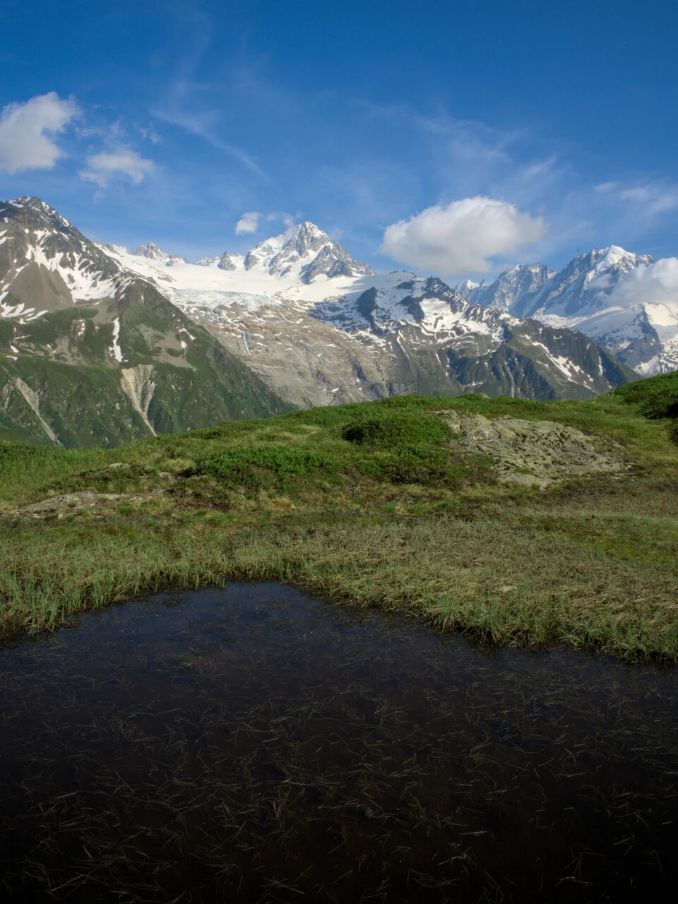 Alpin dam og Aiguille du Chardonnet på vejen mod Col de Balme