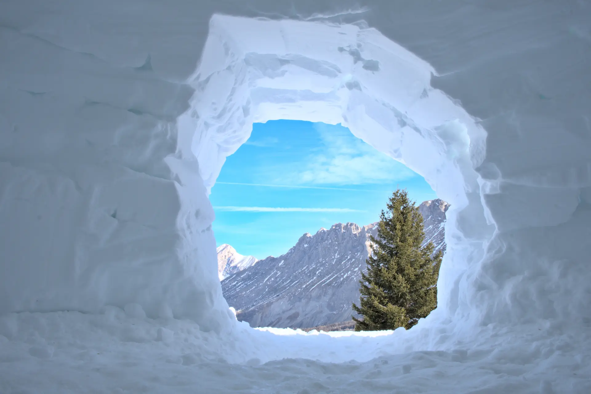 Inde i sne-igloo