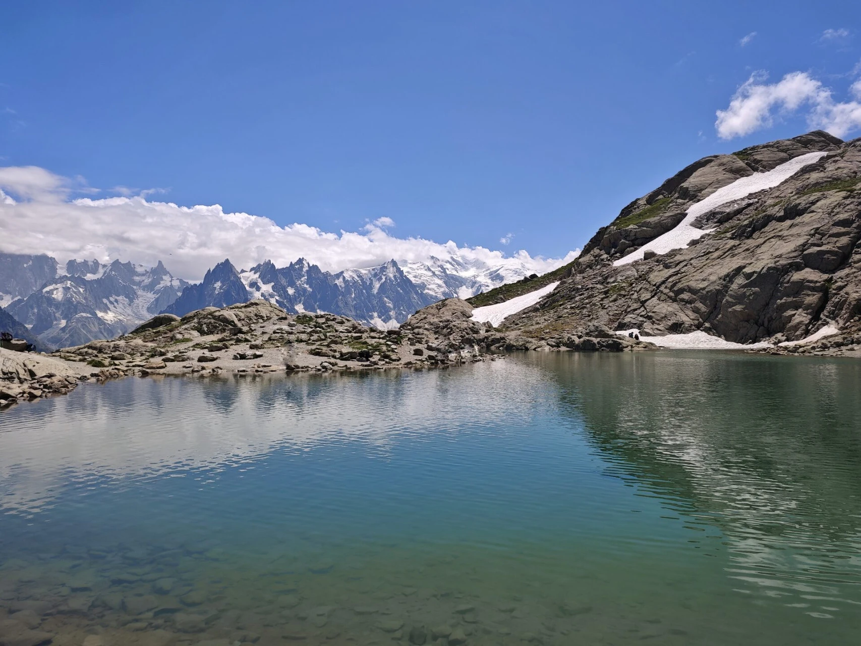 Lac Blanc (2 352 m) over for Aiguilles de Chamonix og Mont-Blanc-massivet